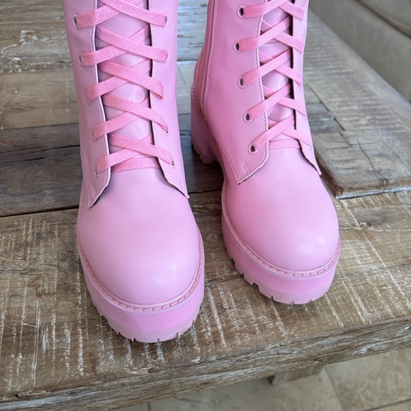Sugar Thrillz Pink Knee High Combat Boots - Never Worn - Picture 3 of 10